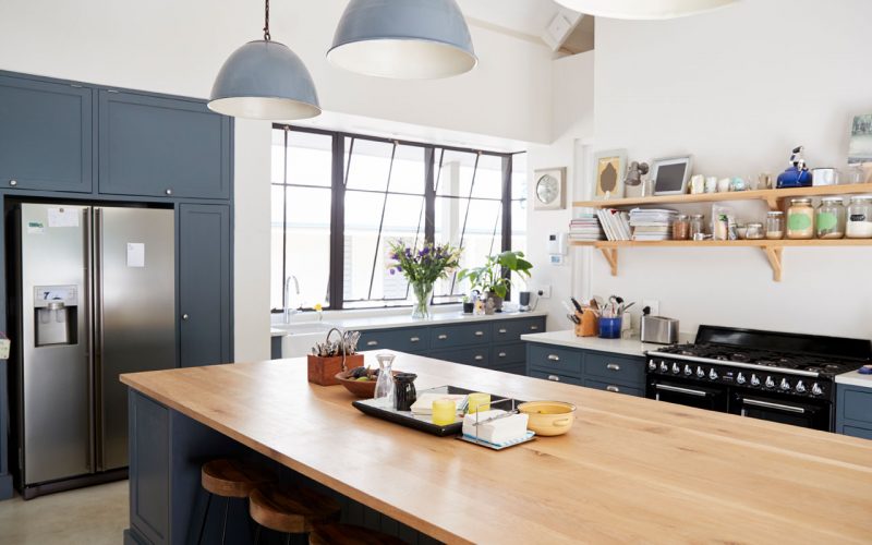 Kitchen island in a large family kitchen